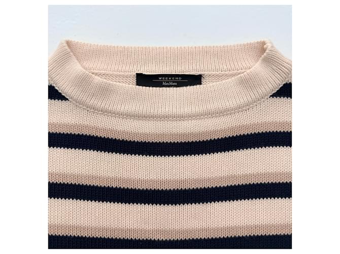 Weekend Max Mara Gestreifter Strickpullover asymmetrisch Schwarz Mehrfarben Beige - Ansicht 6