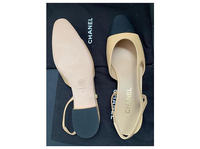 Chanel Ballerine Slingback Bicolore Beige e Nero - vista 6