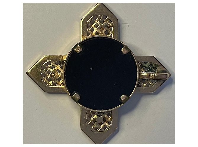 Autre Marque Pendente Croce Dorata Vitafor Pietra Nera Nero Gold hardware - vista 2