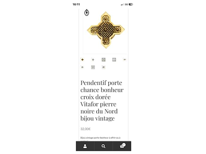 Autre Marque Pendente Croce Dorata Vitafor Pietra Nera Nero Gold hardware - vista 3