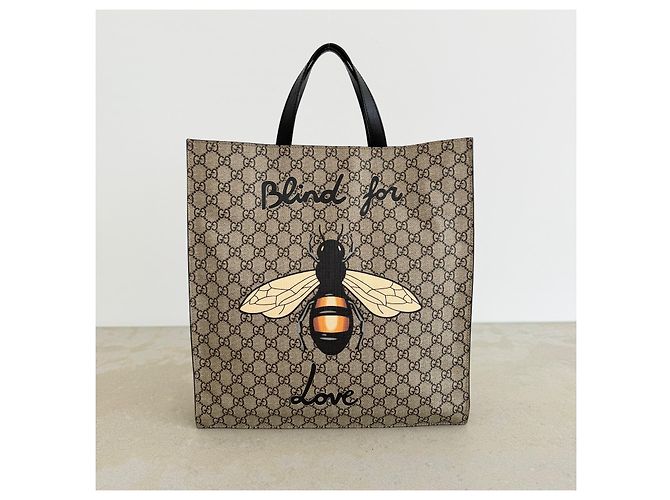 Gucci GG Supreme Blind for Love Bee Tote Marrone Monogramma - vista 12