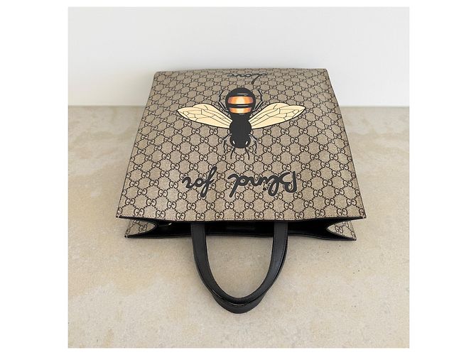 Gucci GG Supreme Blind for Love Bee Tote Marrone Monogramma - vista 13
