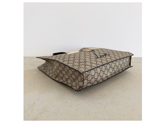 Gucci GG Supreme Blind for Love Bee Tote Marrone Monogramma - vista 5