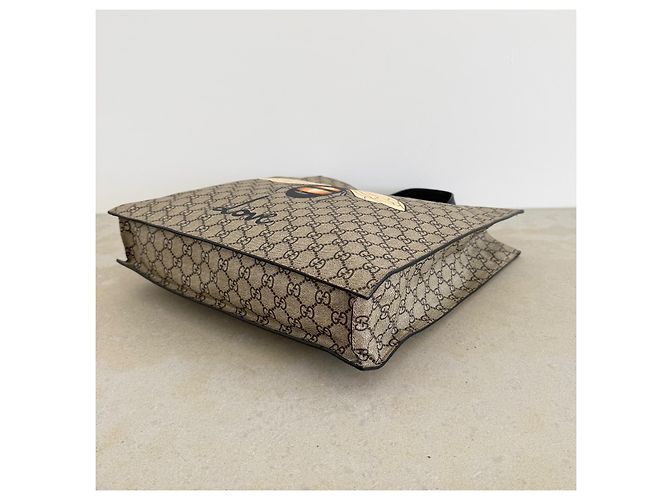 Gucci GG Supreme Blind for Love Bee Tote Marrone Monogramma - vista 7