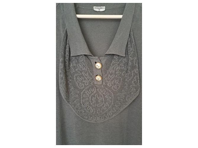 Polo Chanel de algodón gris antracita con botones de joya CC - vista 5