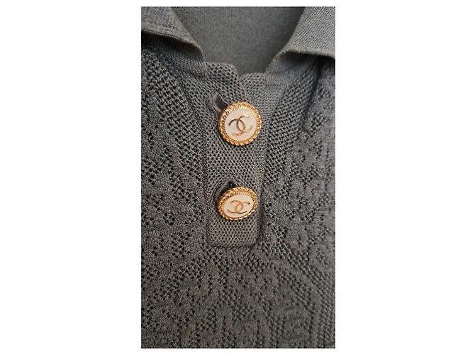 Polo Chanel de algodón gris antracita con botones de joya CC - vista 6