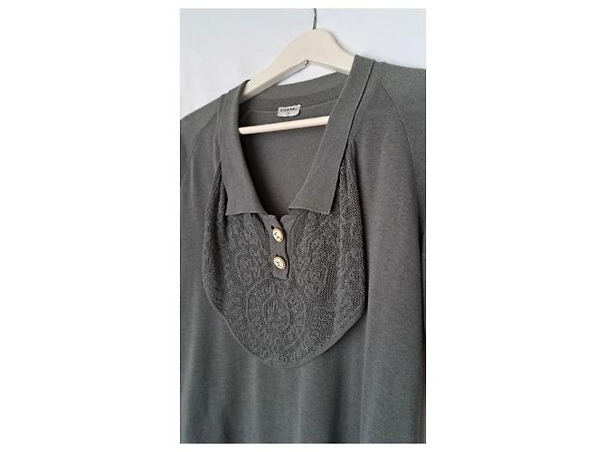Polo Chanel de algodón gris antracita con botones de joya CC - vista 9