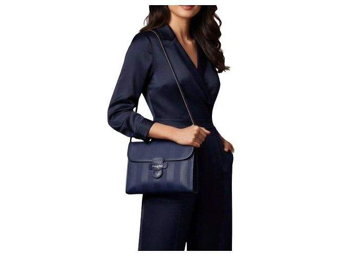 Christian Dior Clutch a Righe Blu Navy Blu scuro - vista 4