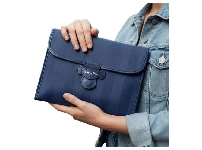 Christian Dior Clutch a Righe Blu Navy Blu scuro - vista 5