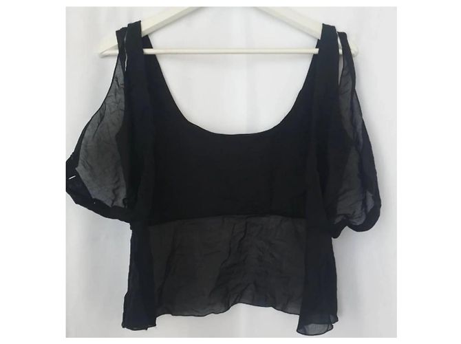 Prada Linea Rossa Top in Garza di Cotone Nero - vista 2