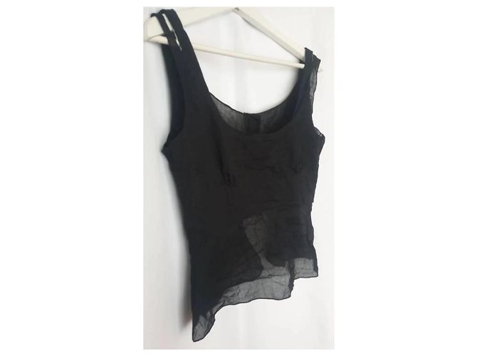 Prada Linea Rossa Top in Garza di Cotone Nero - vista 3