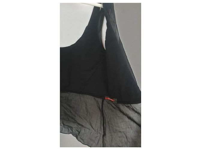 Prada Linea Rossa Top in Garza di Cotone Nero - vista 4