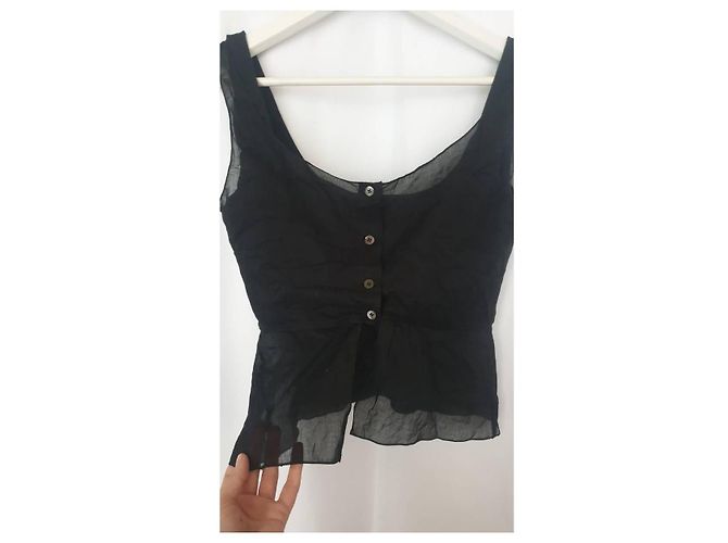 Prada Linea Rossa Top in Garza di Cotone Nero - vista 7