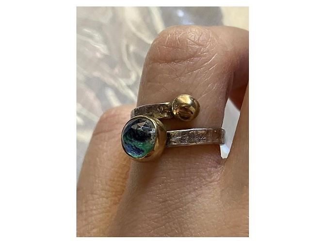 Autre Marque Anello regolabile fatto a mano in argento 925 con pietra blu e verde D'oro - vista 10