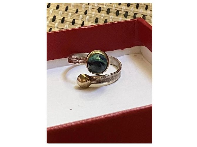 Autre Marque Anello regolabile fatto a mano in argento 925 con pietra blu e verde D'oro - vista 3