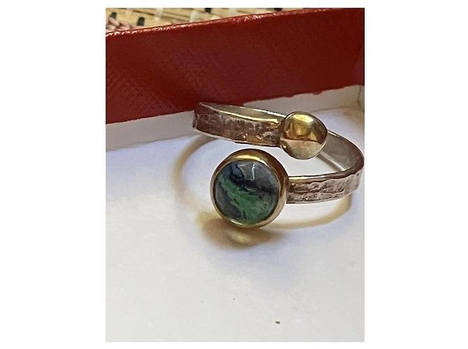 Autre Marque Anello regolabile fatto a mano in argento 925 con pietra blu e verde D'oro - vista 4