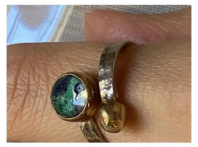 Autre Marque Anello regolabile fatto a mano in argento 925 con pietra blu e verde D'oro - vista 5