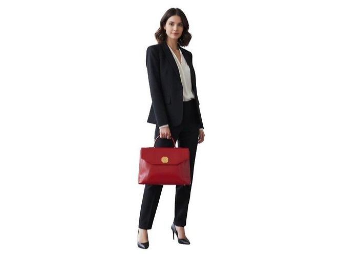 Yves Saint Laurent Borsa Satchel in pelle rossa Rosso - vista 5