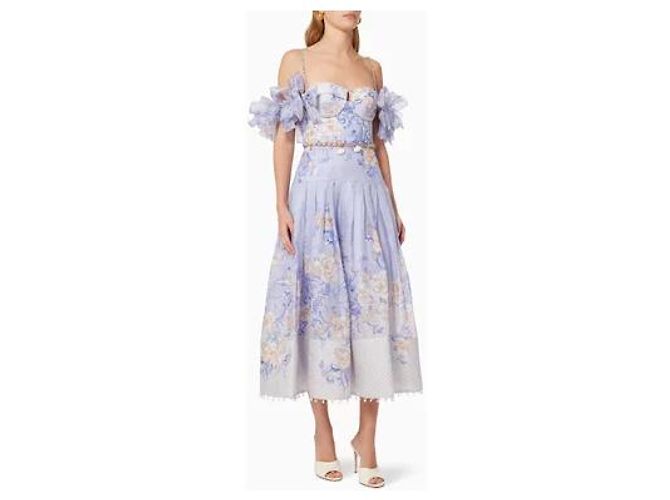 Zimmermann Vestido de seda Postcard Bow Bodice Rosa Branco Azul claro - vista 2