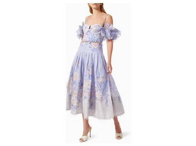 Zimmermann Vestido de seda Postcard Bow Bodice Rosa Branco Azul claro - vista 3