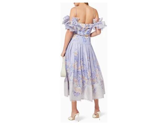 Zimmermann Vestido de seda Postcard Bow Bodice Rosa Branco Azul claro - vista 4
