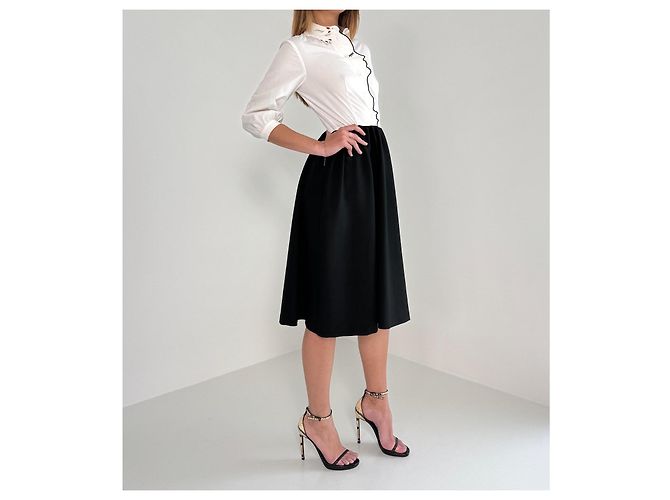 Autre Marque Vivetta Midi-Kleid mit Gesichtsbordüre IT 38 Schwarz Weiß - Ansicht 4