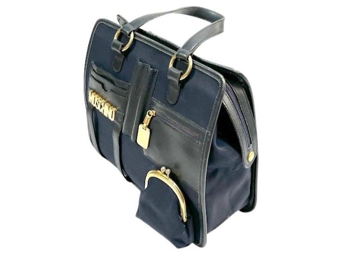 Borsa a mano Moschino in nylon nero e pelle con portamonete - vista 4