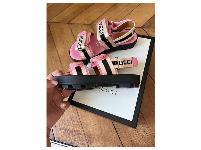 Sandali Gucci per bambini rosa in tela e pelle Nero Bianco - vista 2