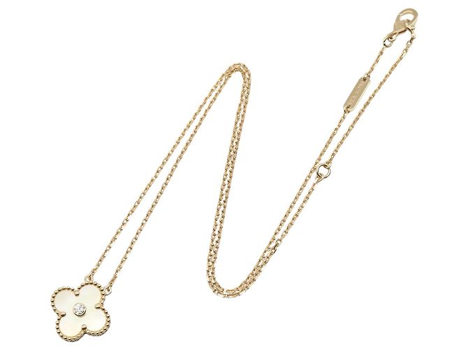 Collana Vintage Alhambra Van Cleef & Arpels in Au750 con Diamanti e Madreperla Gialla Giallo - vista 2