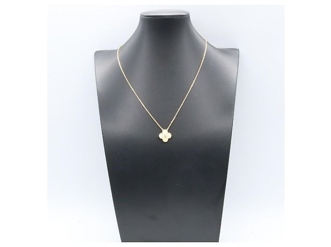 Collana Vintage Alhambra Van Cleef & Arpels in Au750 con Diamanti e Madreperla Gialla Giallo - vista 6