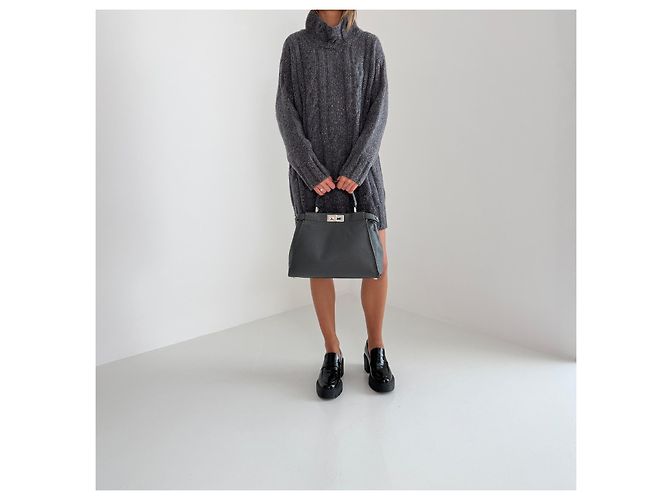Fendi Peekaboo Regular Cuoio Roma Selleria Borsa Grigio antracite - vista 11