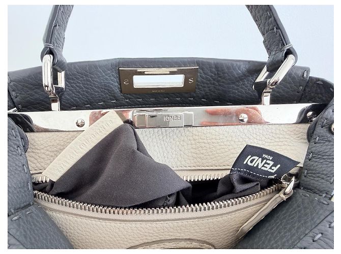 Fendi Peekaboo Regular Cuoio Roma Selleria Borsa Grigio antracite - vista 15