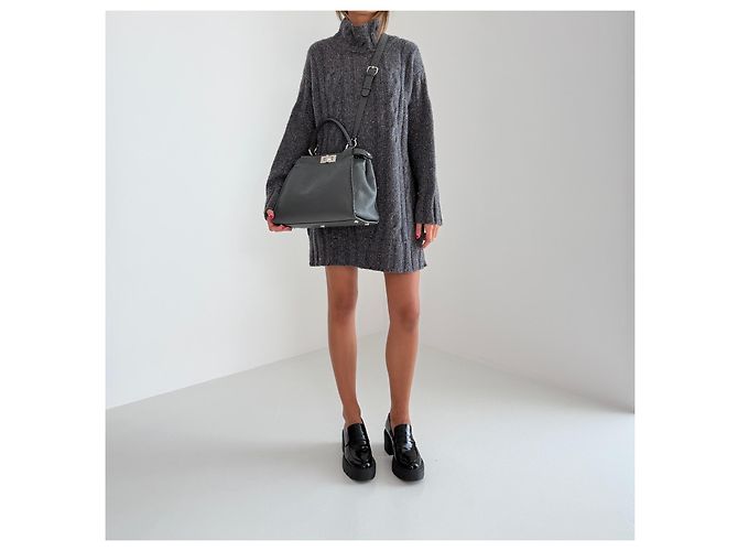 Fendi Peekaboo Regular Cuoio Roma Selleria Borsa Grigio antracite - vista 2