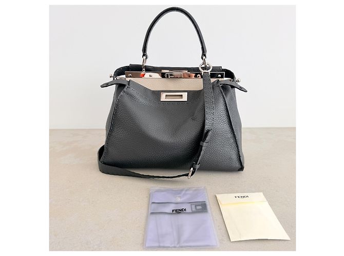 Fendi Peekaboo Regular Cuoio Roma Selleria Borsa Grigio antracite - vista 4