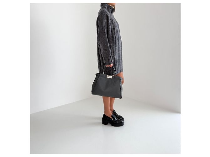 Fendi Peekaboo Regular Cuoio Roma Selleria Borsa Grigio antracite - vista 5