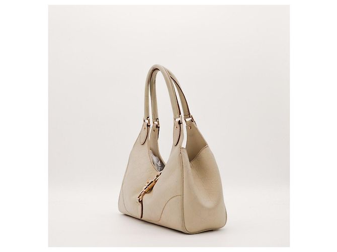 Gucci Borsa Jackie Hobo in Pelle Monogramma Beige - vista 2