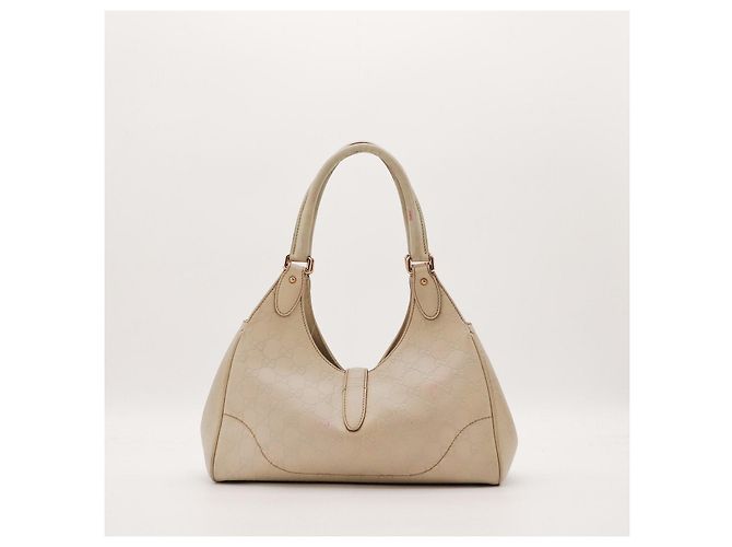 Gucci Borsa Jackie Hobo in Pelle Monogramma Beige - vista 3