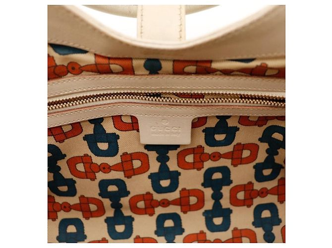 Gucci Borsa Jackie Hobo in Pelle Monogramma Beige - vista 7