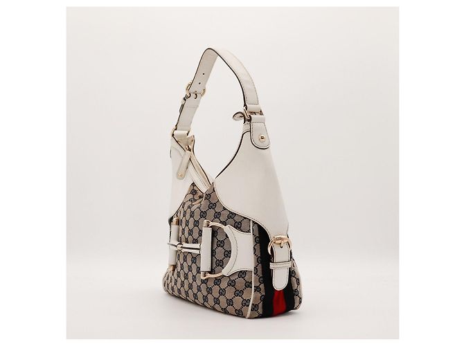 Gucci Borsa Hobo in tela GG monogrammata e pelle Bianco Rosso Beige Blu scuro - vista 2