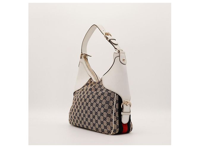 Gucci Borsa Hobo in tela GG monogrammata e pelle Bianco Rosso Beige Blu scuro - vista 4