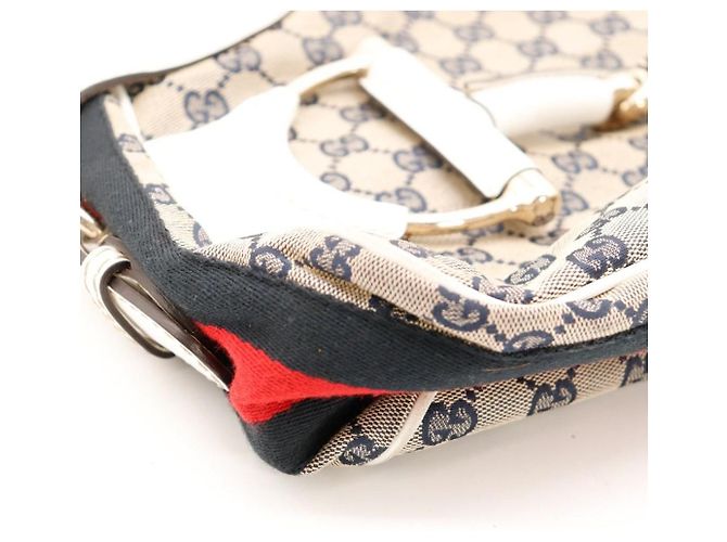 Gucci Borsa Hobo in tela GG monogrammata e pelle Bianco Rosso Beige Blu scuro - vista 8