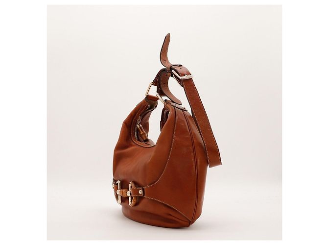 Gucci Borsa Hobo Bamboo e Morsetto in Pelle Marrone - vista 2