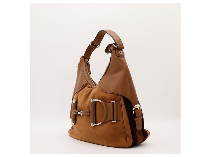 Gucci Borsa Hobo Horsebit in Pelle e Scamosciato Marrone - vista 2