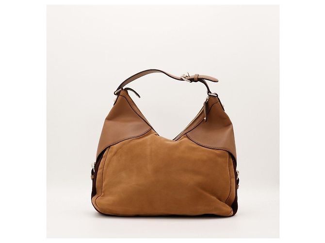 Gucci Borsa Hobo Horsebit in Pelle e Scamosciato Marrone - vista 3