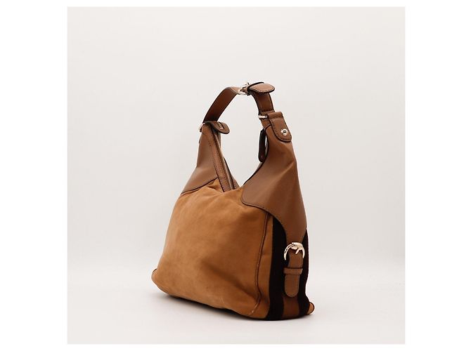 Gucci Borsa Hobo Horsebit in Pelle e Scamosciato Marrone - vista 4
