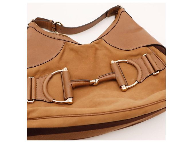 Gucci Borsa Hobo Horsebit in Pelle e Scamosciato Marrone - vista 6