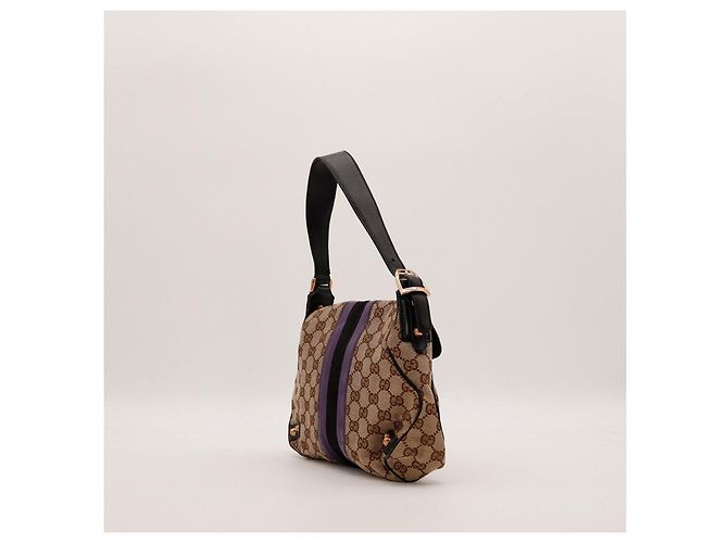 Gucci Borsa Hobo Abbey in tela monogram Marrone Nero Porpora - vista 4