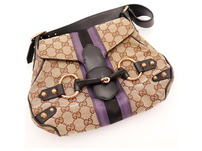 Gucci Borsa Hobo Abbey in tela monogram Marrone Nero Porpora - vista 6