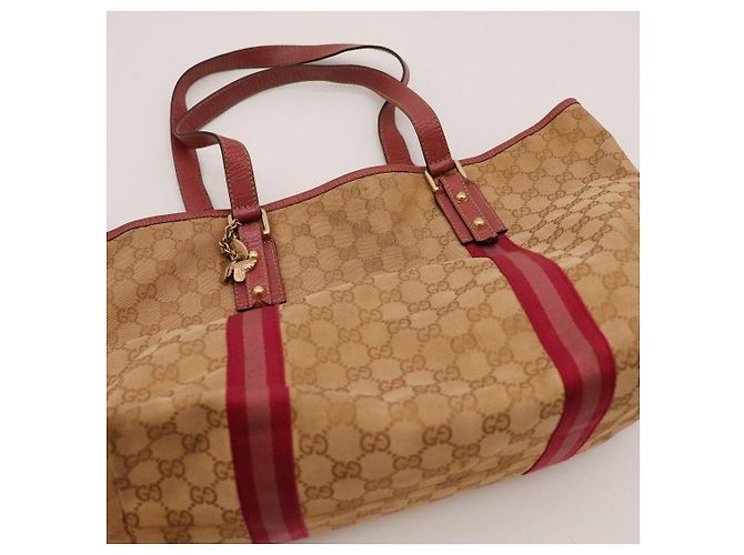 Borsa Tote Gucci Tela Monogramma GG Rosso Beige - vista 5