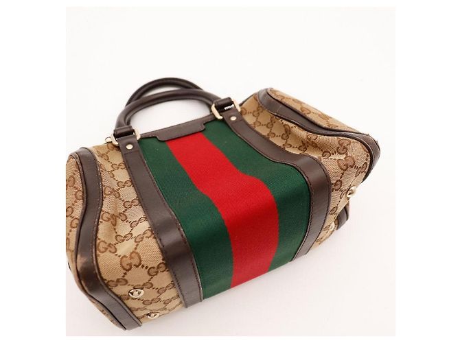 Gucci Borsa Boston Monogram GG Marrone Rosso Verde Monogramma - vista 6
